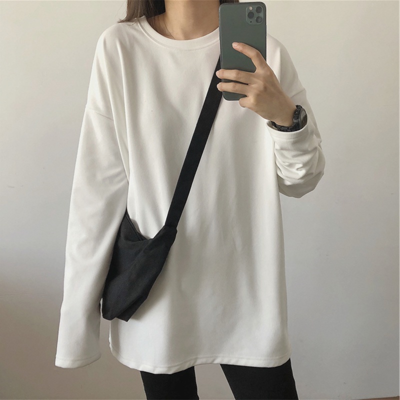 SUXI Áo thun tay dài cổ tròn thiết kế mới thời trang mùa thu theo phong cách hàn quốc cho nữ