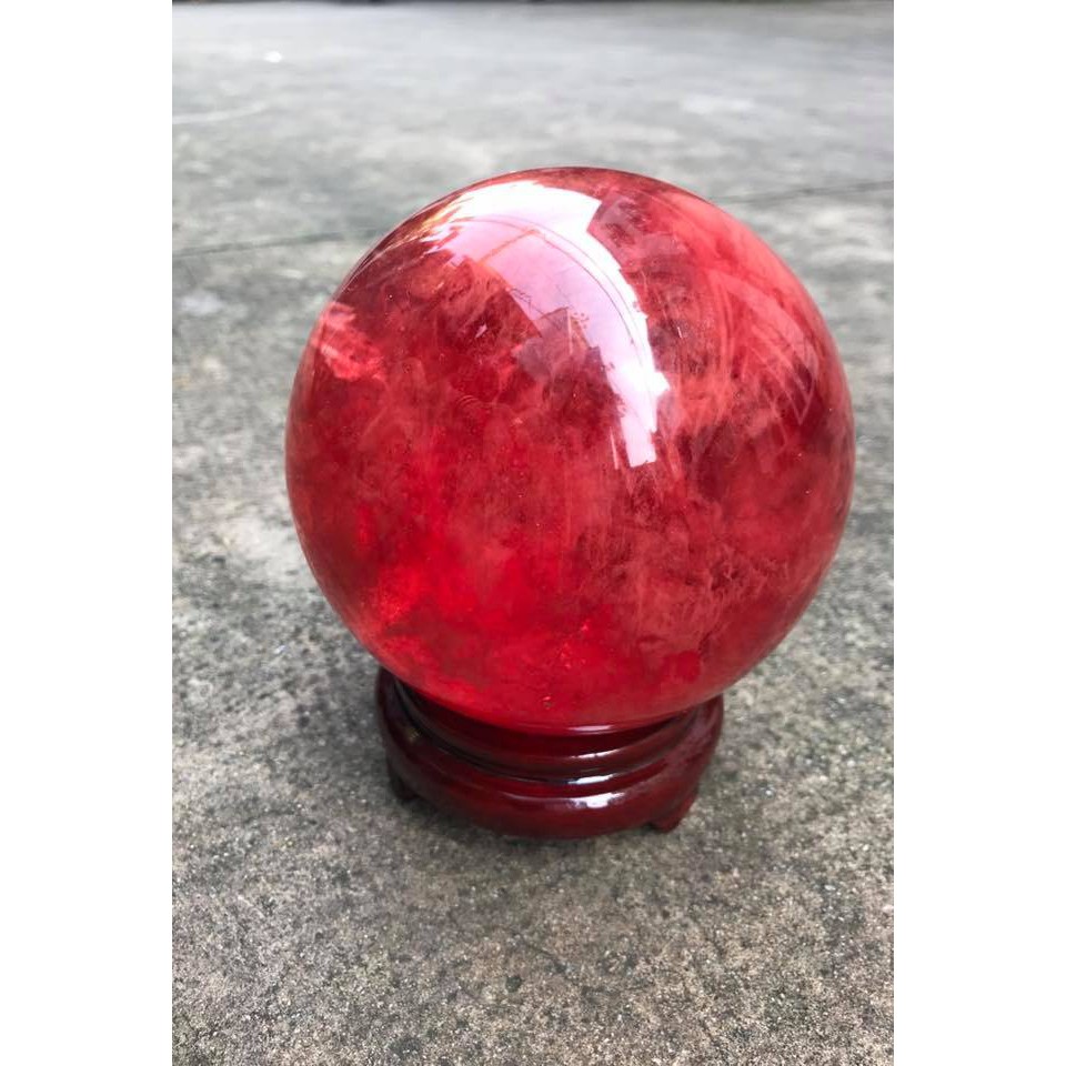 QUẢ CẦU PHONG THỦY ĐÁ NÚI LỬA ĐỎ 12 PHÂN- TẶNG KÈM CHÂN ĐẾ