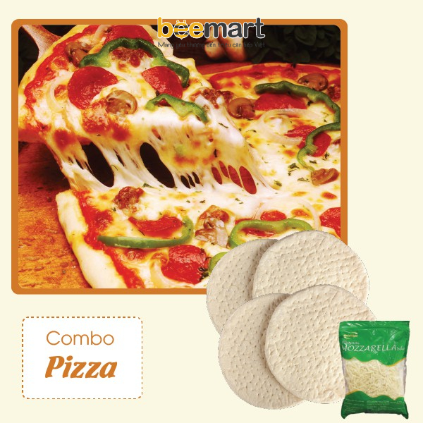 Combo đế bánh Pizza 20cm (4 chiếc) &amp; phômai Mozzarella Anchor bào sợi túi 300g