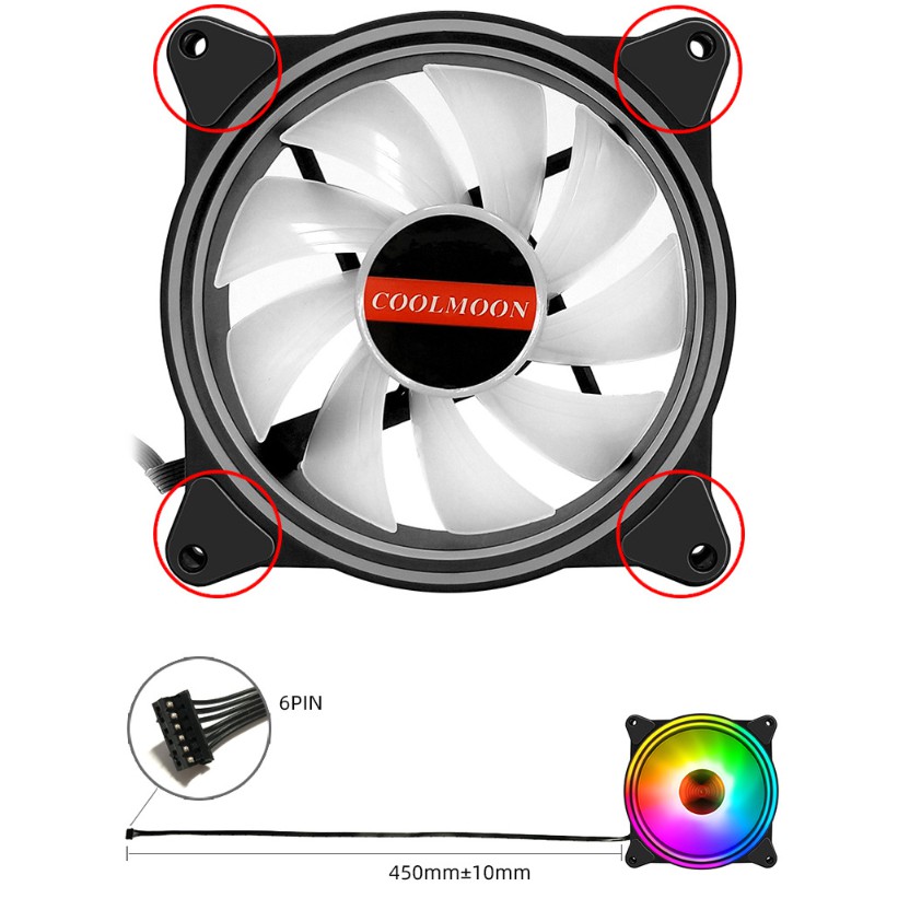 Bộ 6 Quạt Tản Nhiệt, Fan Case Coolmoon M1 Led RGB 16 Triệu Màu, 366 Hiệu Ứng  - Kèm Bộ Hub Sync Main, Đổi Màu Theo Nhạc
