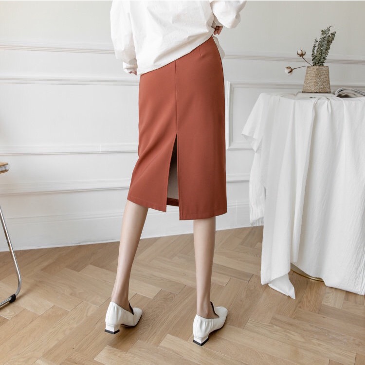 Chân váy công sở dáng dài bút chì xẻ sau vải tuyết mưa cao cấp màu đen be nâu phối sơ mi mặc đi làm văn phòng