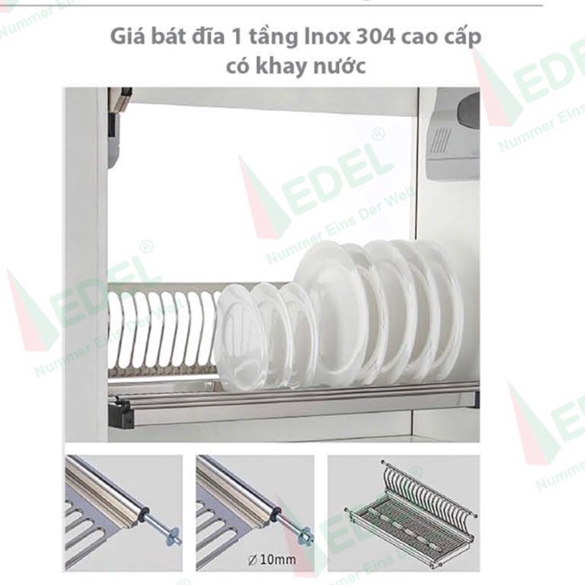 GIÁ BÁT ĐĨA 1 TẦNG INOX304 CAO CẤP - CÓ KHAY HỨNG NƯỚC