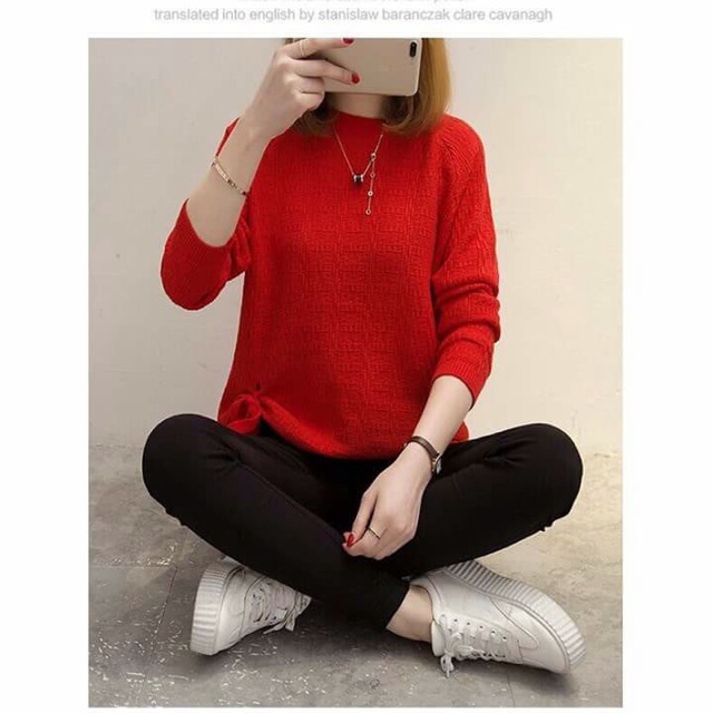 Áo len chui đầu cột dây bên hông
