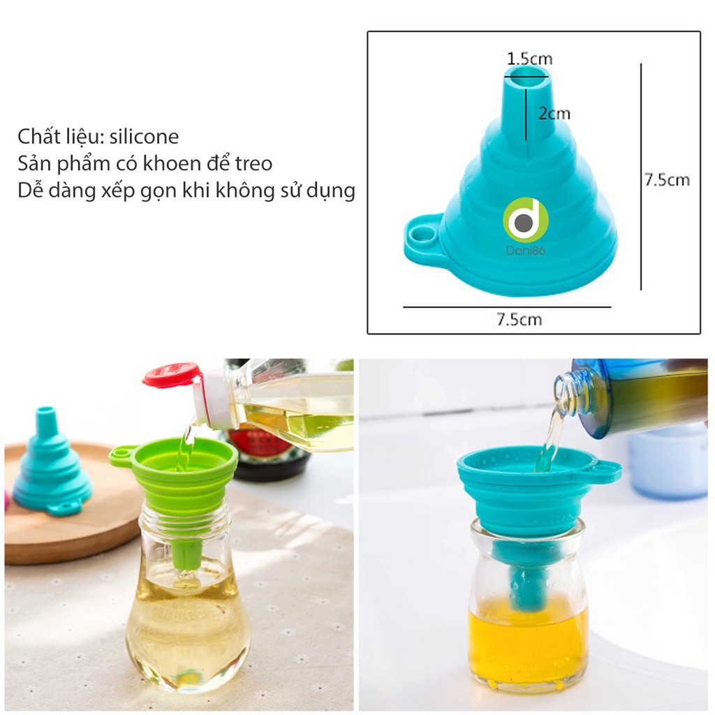 Phễu silicone dùng chiết suất rượu vào chai nhỏ, phễu rót nước chấm có thể xếp gọn - PK94 - Doni86