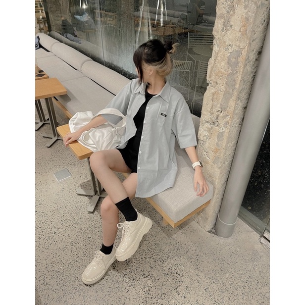 Áo sơmi tay lỡ unisex TAG JAY màu ĐEN/TRẮNG/HỒNG/XÁM XANH/MINT  Nam nữ unisex  Áo Sơ Mi form rộng style Ulzzang