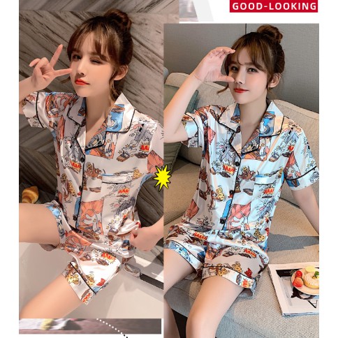 Bộ đồ pijama mặc nhà chất lụa ngắn tay kute - sẵn hàng | BigBuy360 - bigbuy360.vn