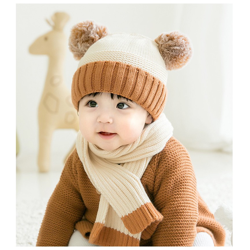 Combo Mũ len kèm khăn quàng siêu ấm cho bé