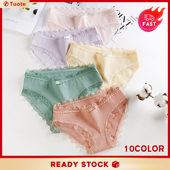 M~XL Tuote Ready Stock Women's Panties Cotton Low Waist Underpants Lace Sexy Hot Female Briefs