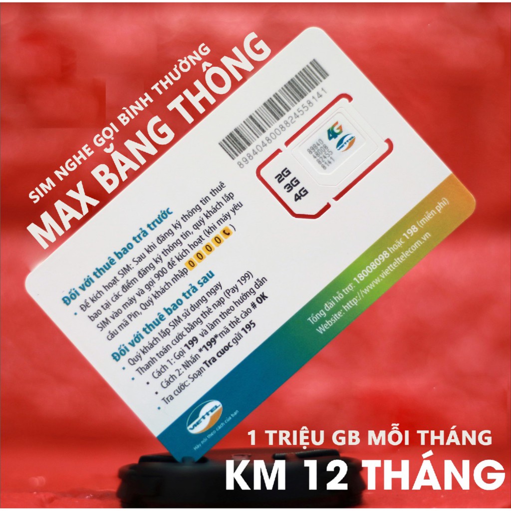 Sim Viettel 4G max băng thông - Không giới hạn data tốc độ cao