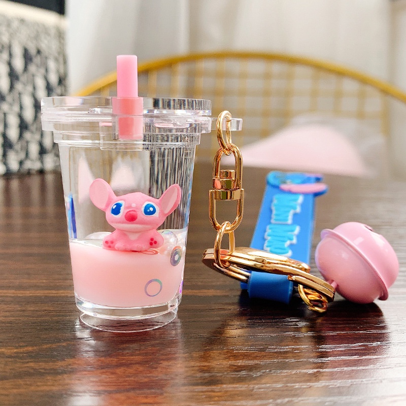 Móc khóa Trà sữa hình Stitch xanh đáng yêu