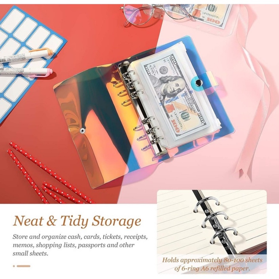 Sổ Tay 6 Vòng Khổ A6 Bằng PVC Mềm Trong Suốt Kèm 10 Túi Đựng