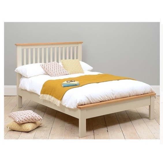 Giường ngủ đơn Julian 1m6 x 2m gỗ tự nhiên màu trắng viền sồi