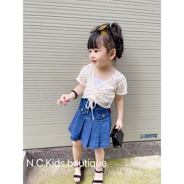 Set áo khoác lưới cv jean xoè cho bé gái