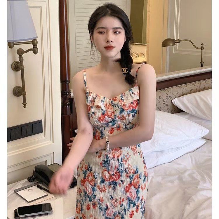 Đầm dài hai dây in họa tiết phong cách Hàn Quốc dành cho nữ