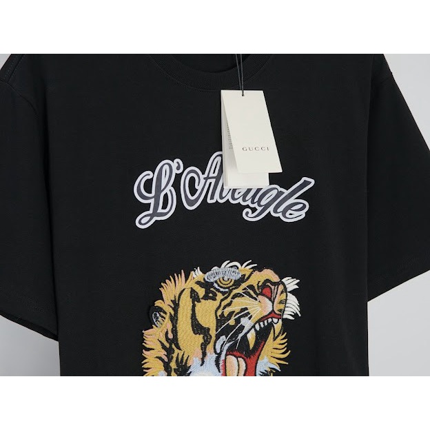 Áo Thun GUCCI HỔ THÊU Unisex Logo Ngang , Áo thun Thêu Logo BIG SIZE The.Peguin