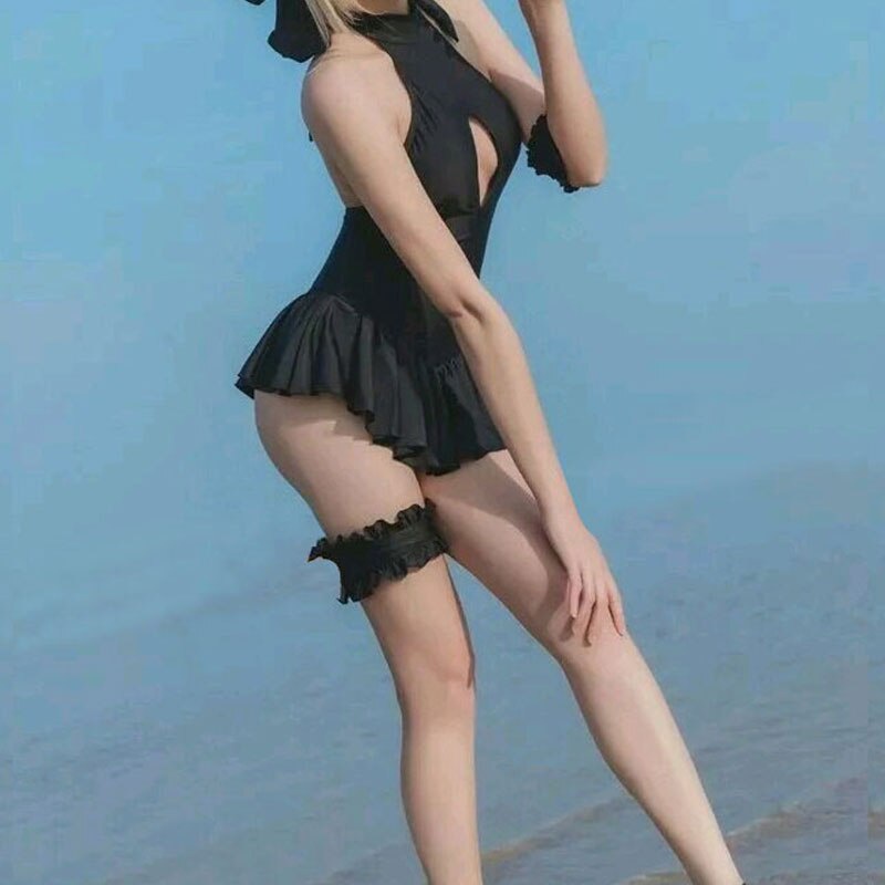 Đầm Bơi Cổ Yếm Màu Đen Phong Cách Anime Nhật Bản Cho Nữ