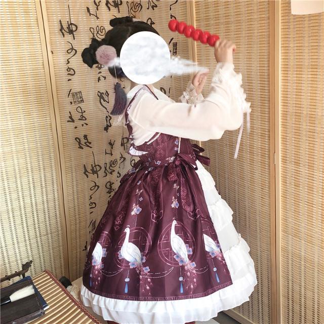 Đầm Xòe In Họa Tiết Đám Mây Và Chim Hạc Phong Cách Lolita Trung Hoa