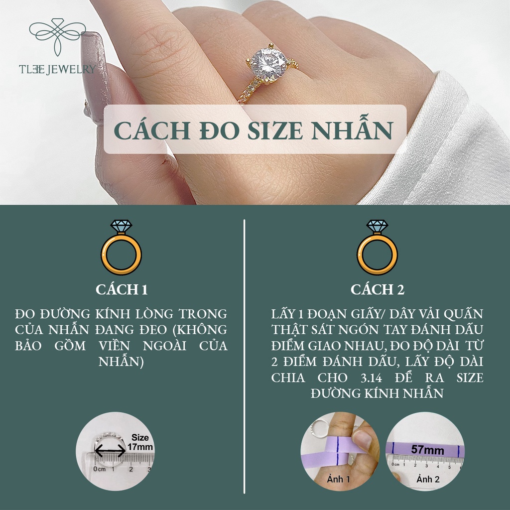 Nhẫn bạc nữ TLEE trụ đá bốn chấu mạ vàng 14k ổ đá 8li sang trọng NCJ A0150