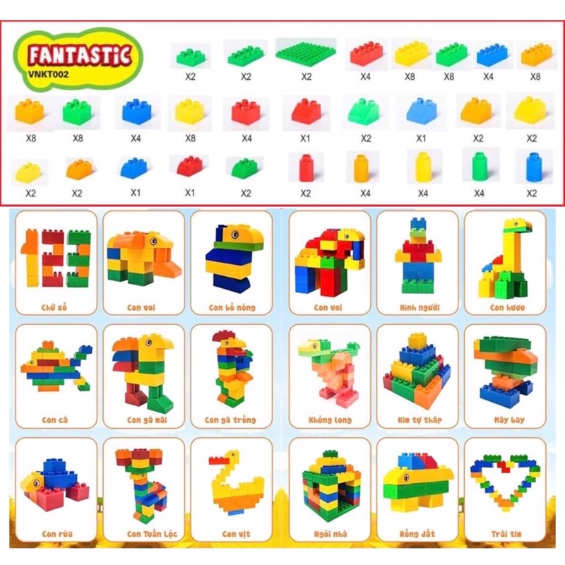 Đồ chơi xếp hình cho bé lắp ráp sáng tạo, gạch loại to size lego duplo 121 chi tiết