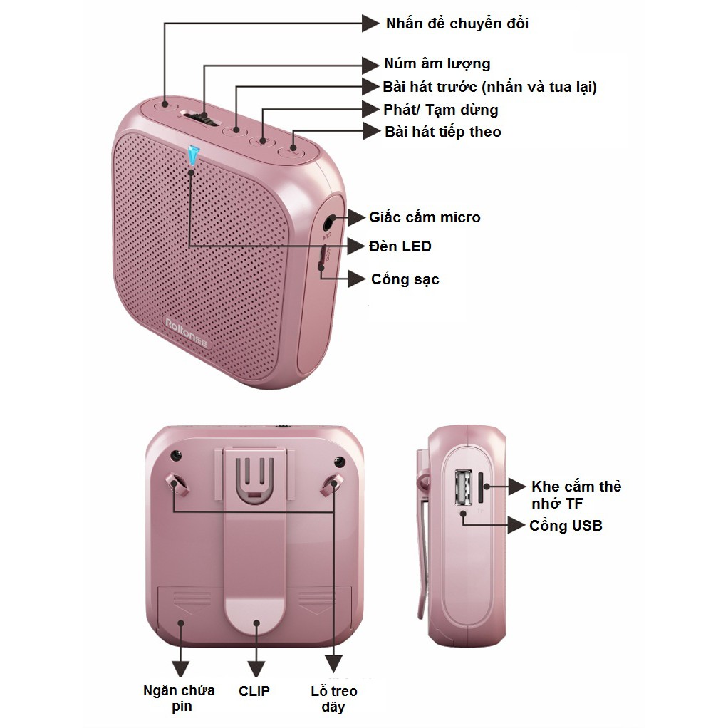  Máy Trợ Giảng Mini Thời Trang Đa Năng 4 Trong 1 ROLTON K400