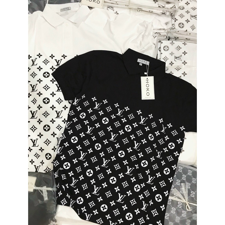 Áo thun nam ngắn tay cổ polo in chữ L.V sang trọng vải cotton mặc mát mềm mịn co giãn form regular VBSHO0028