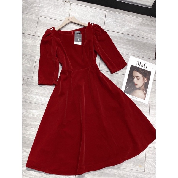 VÁY NHUNG XOÈ NGỌC VAI 2 MÀU SIÊU XINH