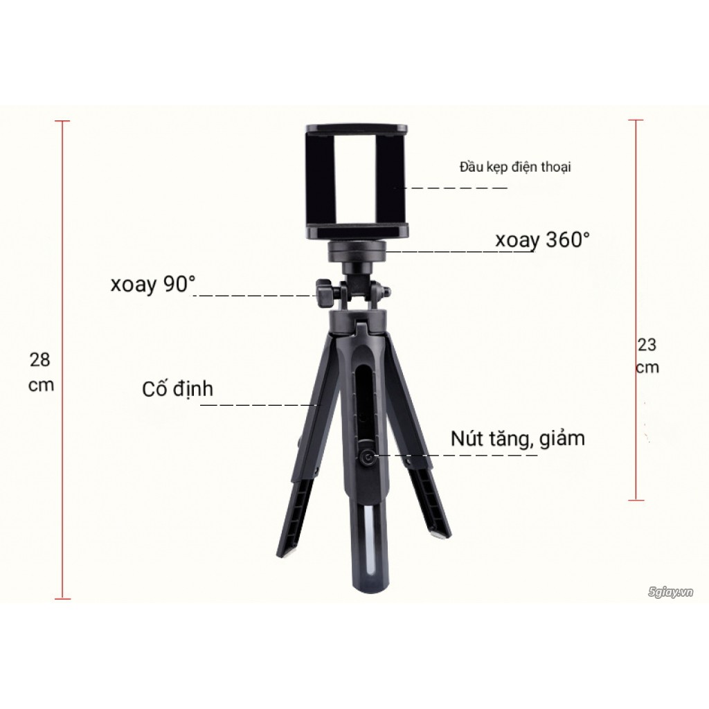 Giá Đỡ Điện Thoại Tripod 3 chân Mini (Kèm Đầu Kẹp) Chắc Chắn, Giá Rẻ