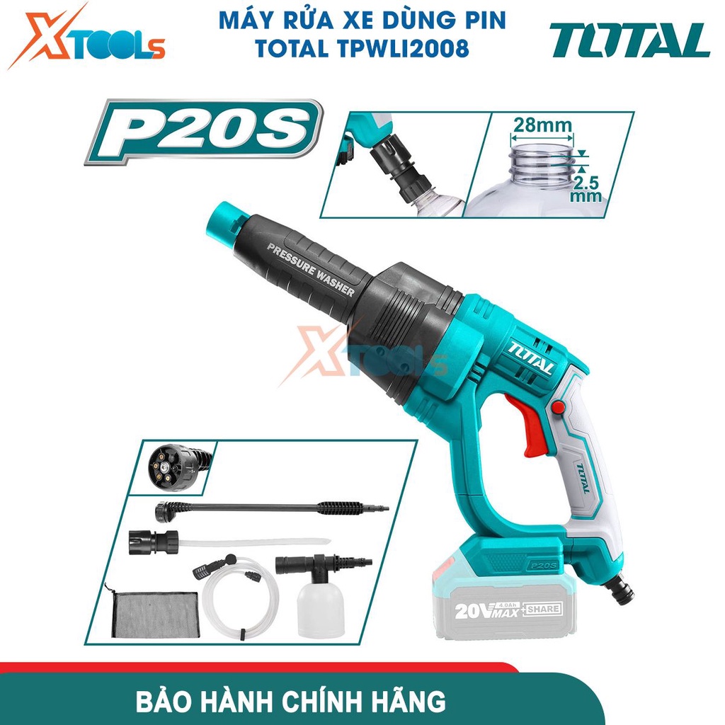 Máy xịt rửa dùng pin Lithium 20V Total TPWLI2008, máy rửa xe áp suất tối đa 24,8Bar, hệ thống tự động -CHÍNH HÃNG-XTOOLS