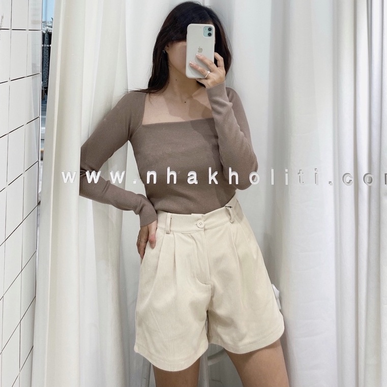 Quần short nhung tăm lưng cao vintage lưng thun sau - Q774