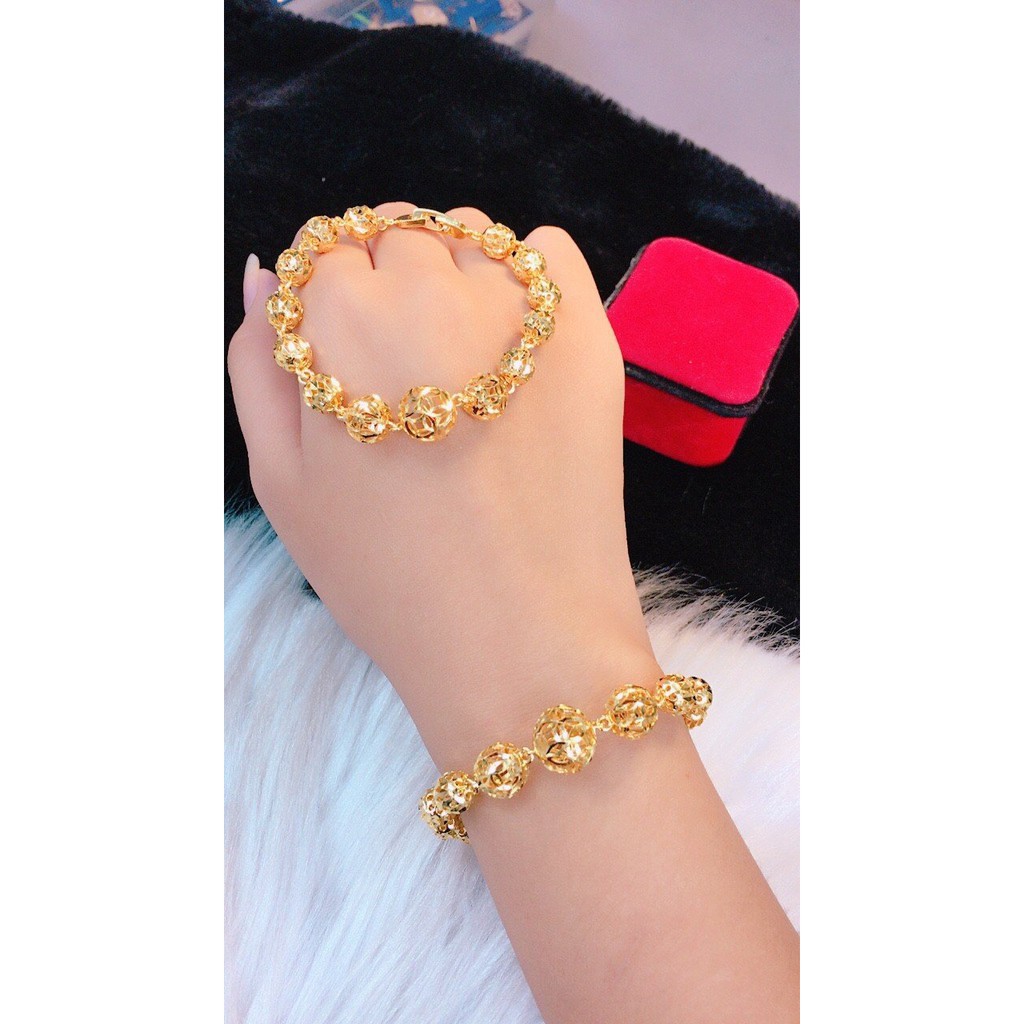 lắc tay bi trái tim rỗng mạ vàng 18k