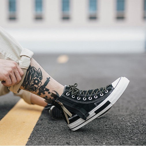 ❆✳✲Giày vải Canvas cổ cao phối khóa kéo kiểu Hồng Kông cá tính cho nam | BigBuy360 - bigbuy360.vn