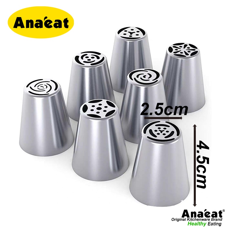 Set 7 đầu bắt bông ANAEAT bằng thép không gỉ trang trí bánh kem tiện lợi cho nhà bếp