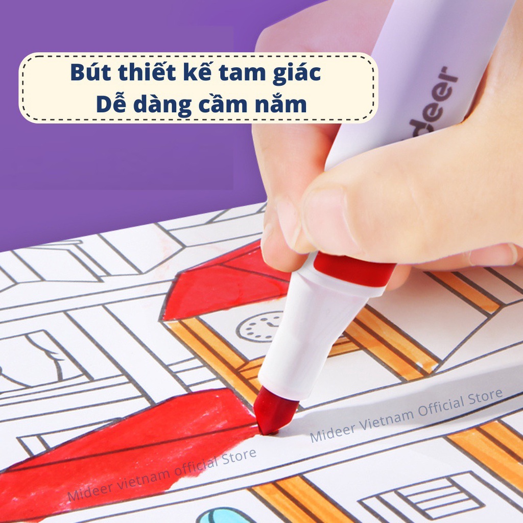 Màu dạ nước xóa được an toàn cho bé Washable Marker Mideer, bộ bút highlight đồ dùng học tập cho bé