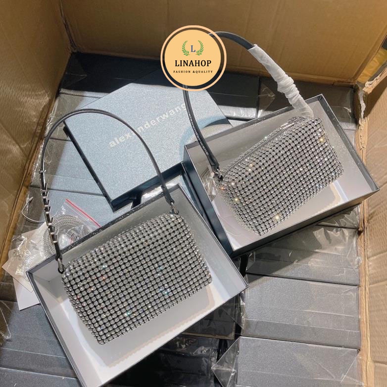 Túi xách đính đá siêu sáng cầm tay, gắn chữ đá quai cầm full box hàng chuẩn quảng châu loại 1, túi xách Linahop