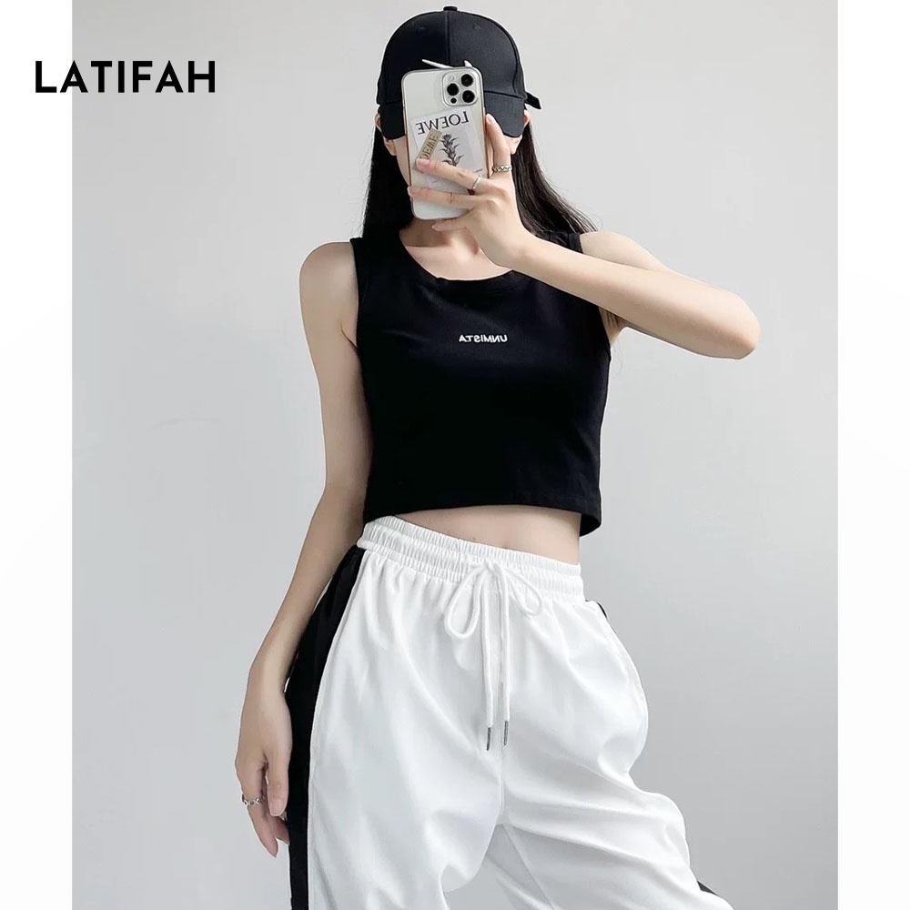 Áo thun croptop ba lỗ LATIFAH thêu chữ UNMISTA AT018 chất vãi dày dặn co giãn 4 chiều