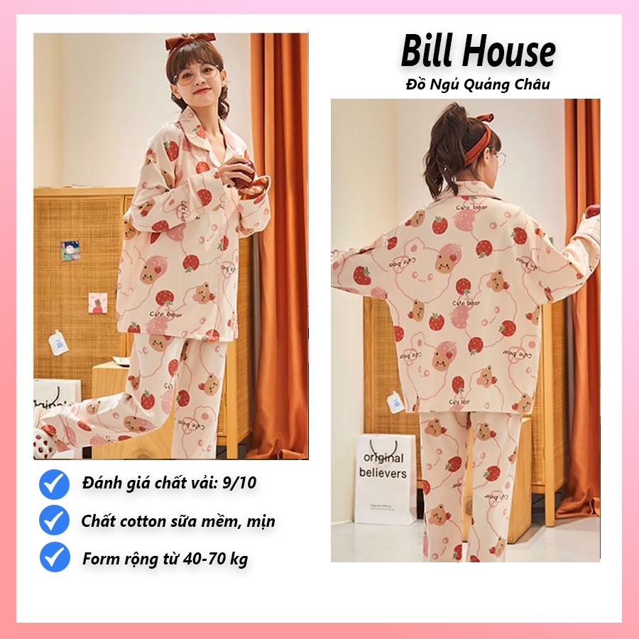 Đồ bộ nữ pijama mặc nhà tiểu thư tay dài họa tiết dễ thương bigsize cao cấp chất thô hàn mềm mại PJMDAI04