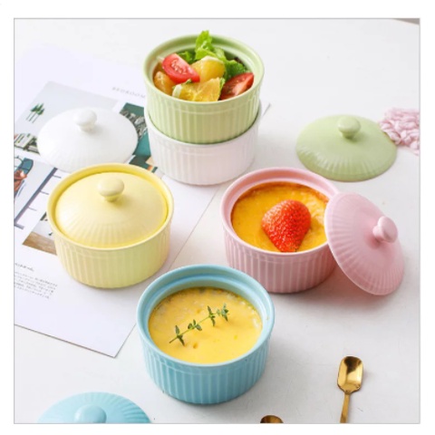 Bát sứ, chén sứ có nắp ramenkin làm bánh flan, caramen, hấp trứng, cho bé ăn dặm,..hũ sứ tròn hình nồi rankim có nắp đậy