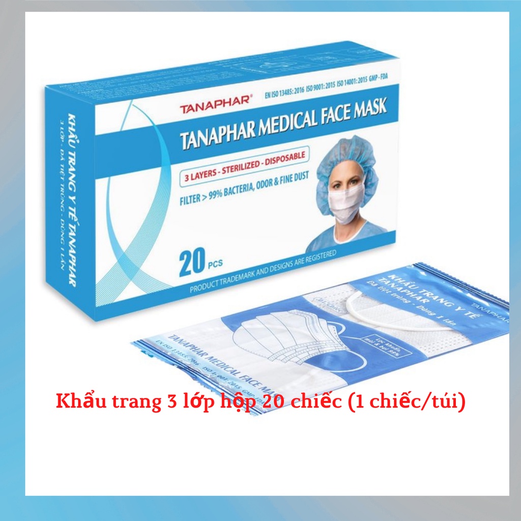 Khẩu trang y tế Tanaphar 3 lớp, 4 lớp Màu trắng [Chính Hãng]- Tiệt trùng - Kháng khuẩn - Đạt chuẩn ISO 9001 | BigBuy360 - bigbuy360.vn