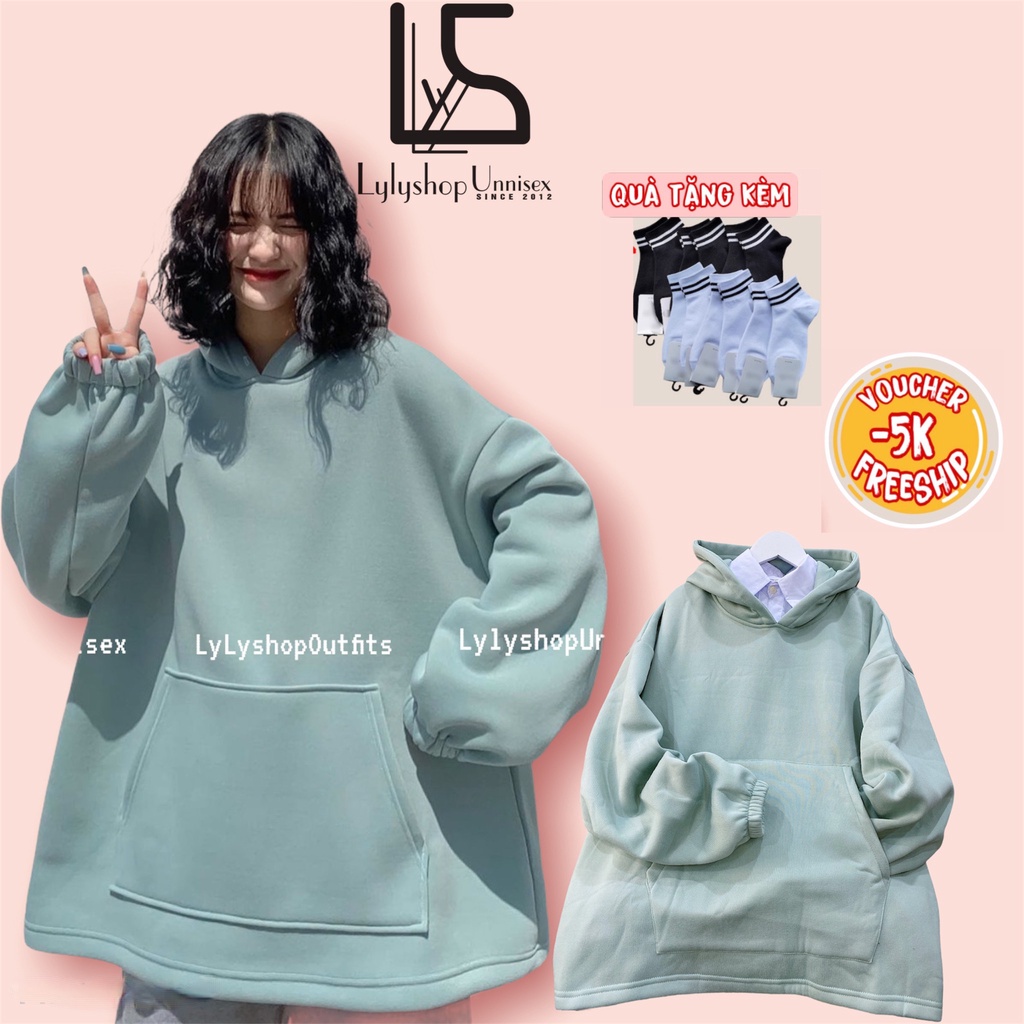 Áo nỉ hoodie Basic LylyshopUnisex, kiểu áo có mũ vải nỉ lót bông dày ovesize form rộng mặc mùa đông trơn màu tay rộng