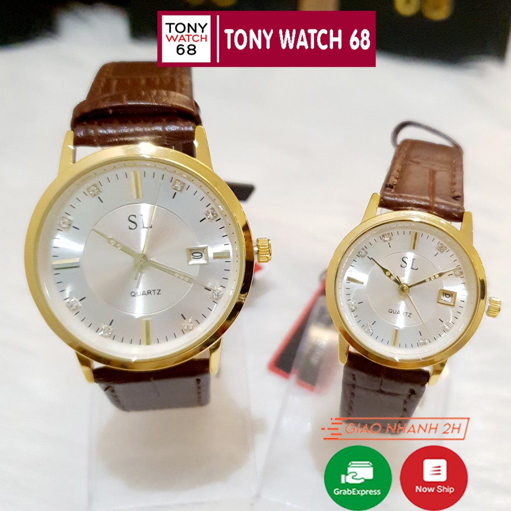 Đồng hồ đôi nam nữ SL dây da có lịch chống nước Tony Watch 68