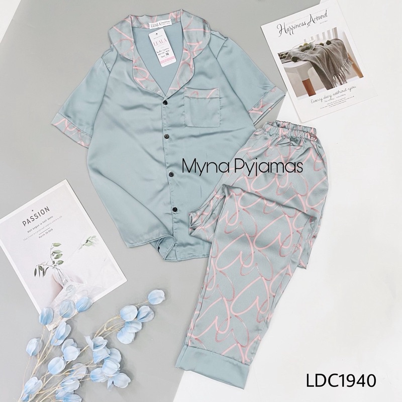 Bộ Pyjama tay ngắn quần dài lụa satin cao cấp ( Ảnh chụp thật, hàng có size, quần có túi)