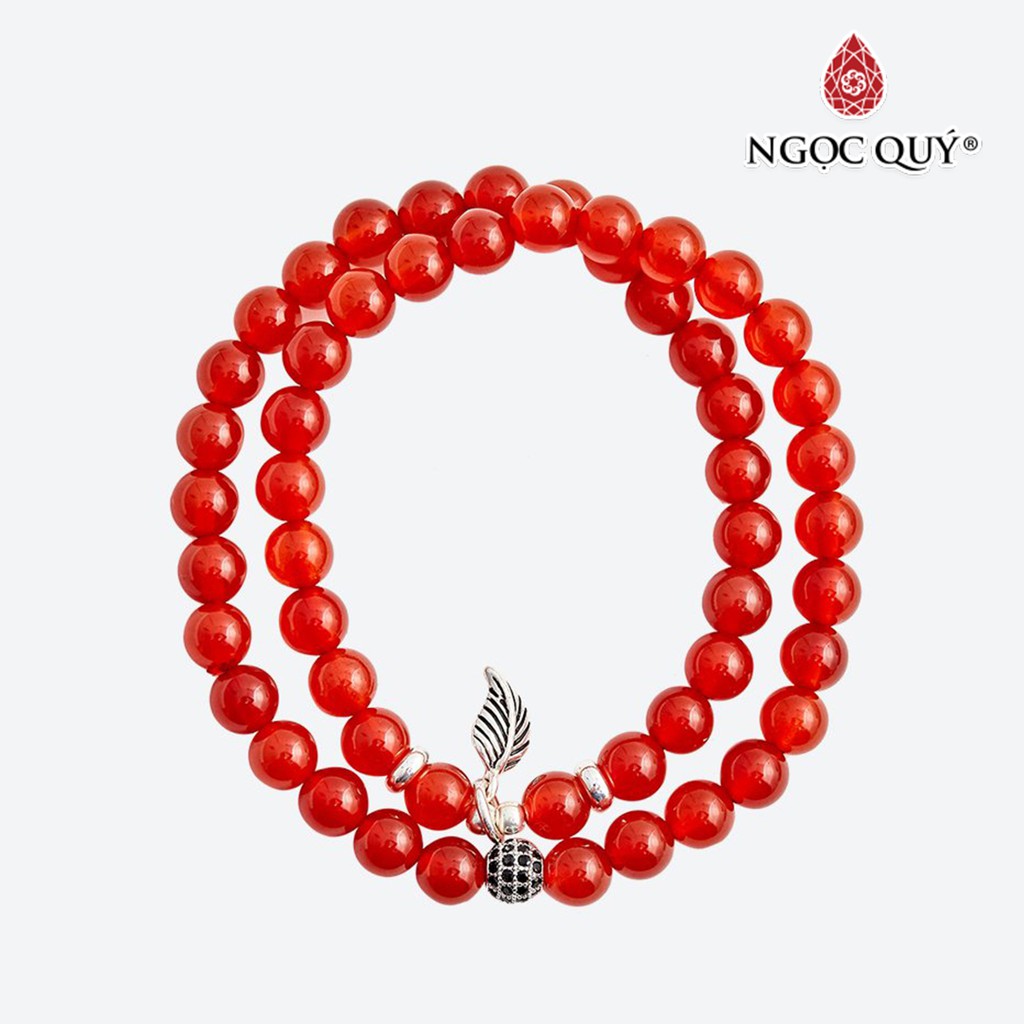 Vòng Tay Đôi Mã Não Đỏ Charm Lá - Ngọc Quý