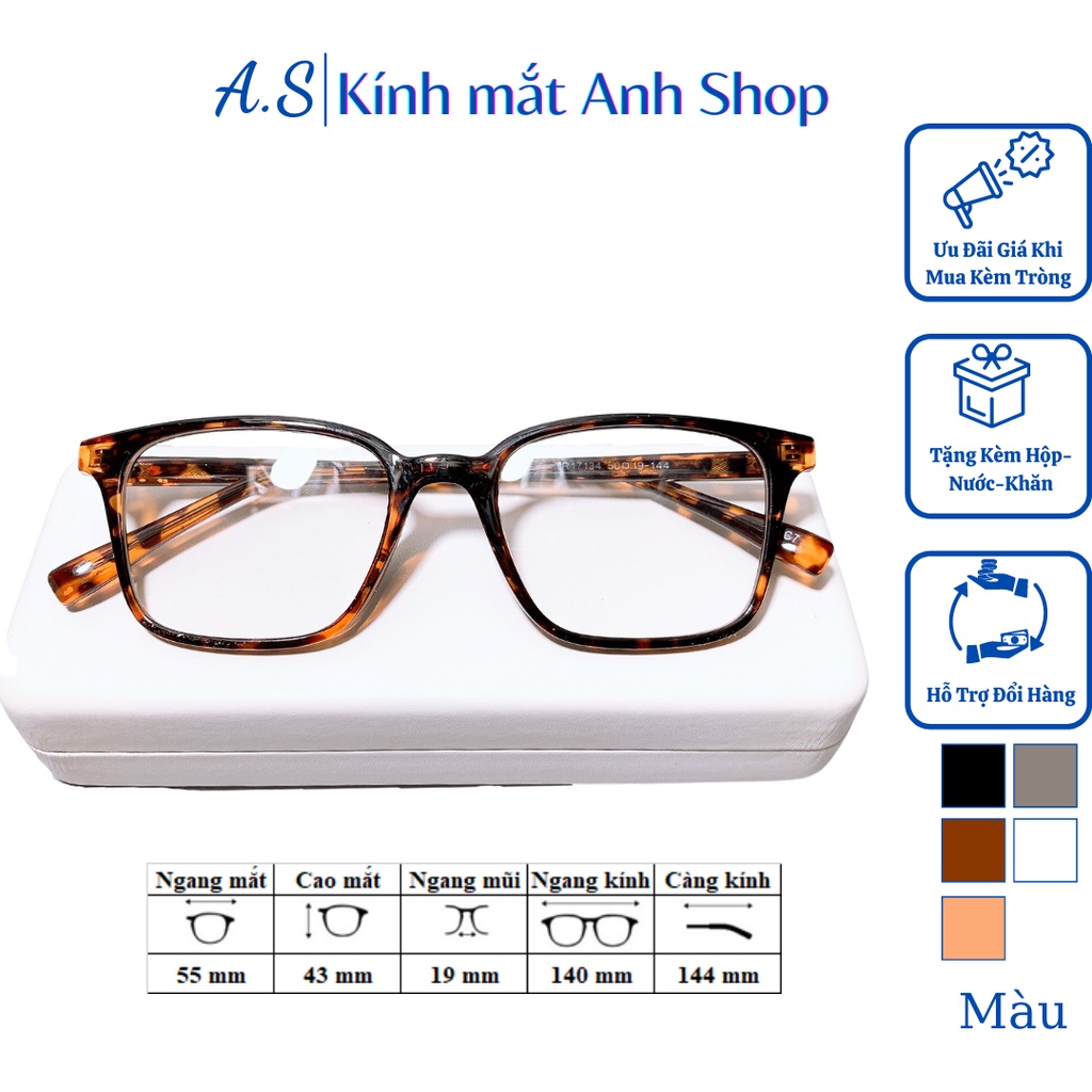 Gọng kính cận vuông nam nữ chất liệu nhựa dẻo lõi kim loại bền đẹp 17134A