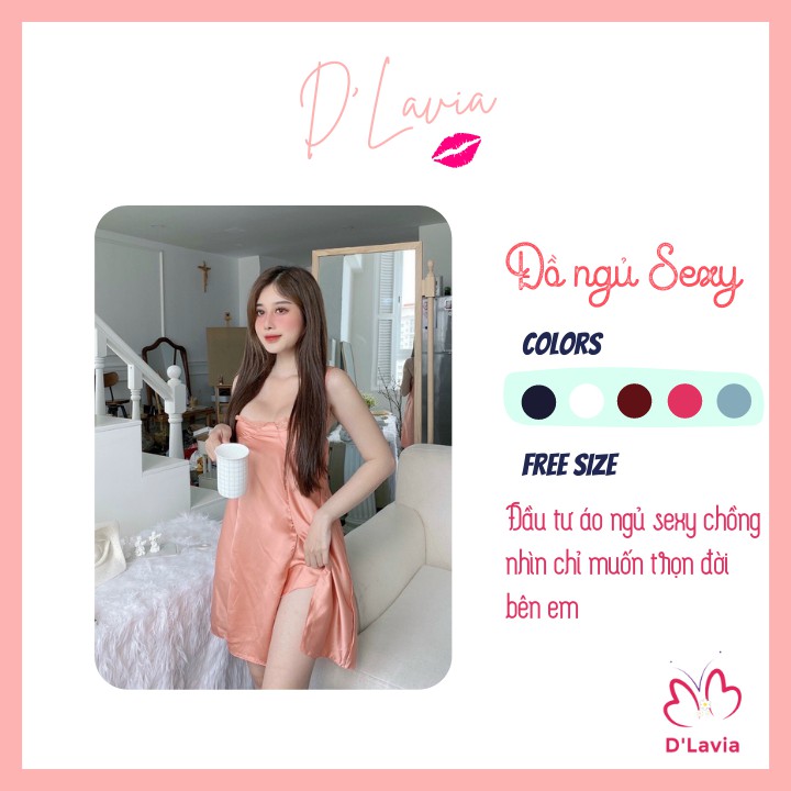 Đầm ngủ nữ ren sexy hở lưng quyến rũ gợi cảm satin cao cấp mềm mịn thoáng mát AN17 - D'Lavia