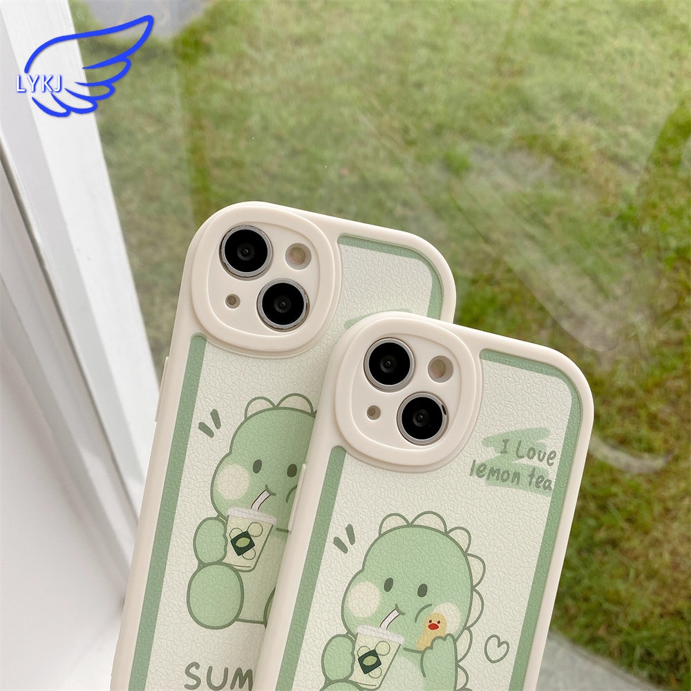 Ốp Điện Thoại In Hình Khủng Long Uống Trà Chanh / Khủng Long Hoạt Hình Chống Vỡ Cho iPhone 13 12 pro 11 promax xs max