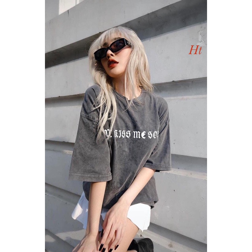 Áo Thun Lỡ Loang One Kiss ❤ Áo Phông Loang Xám Ngắn Tay Nam Nữ MND185