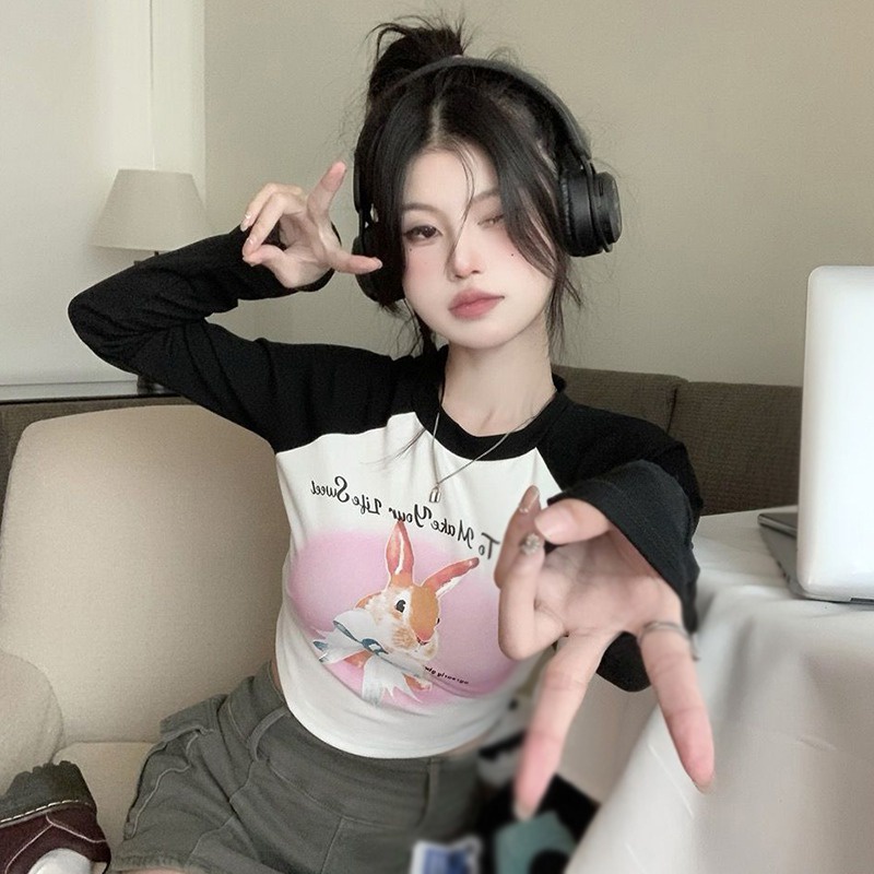 Áo Croptop Tay Dài Cổ Tròn Màu Sắc Ngọt Ngào Phong Cách Hàn Quốc Cho Nữ