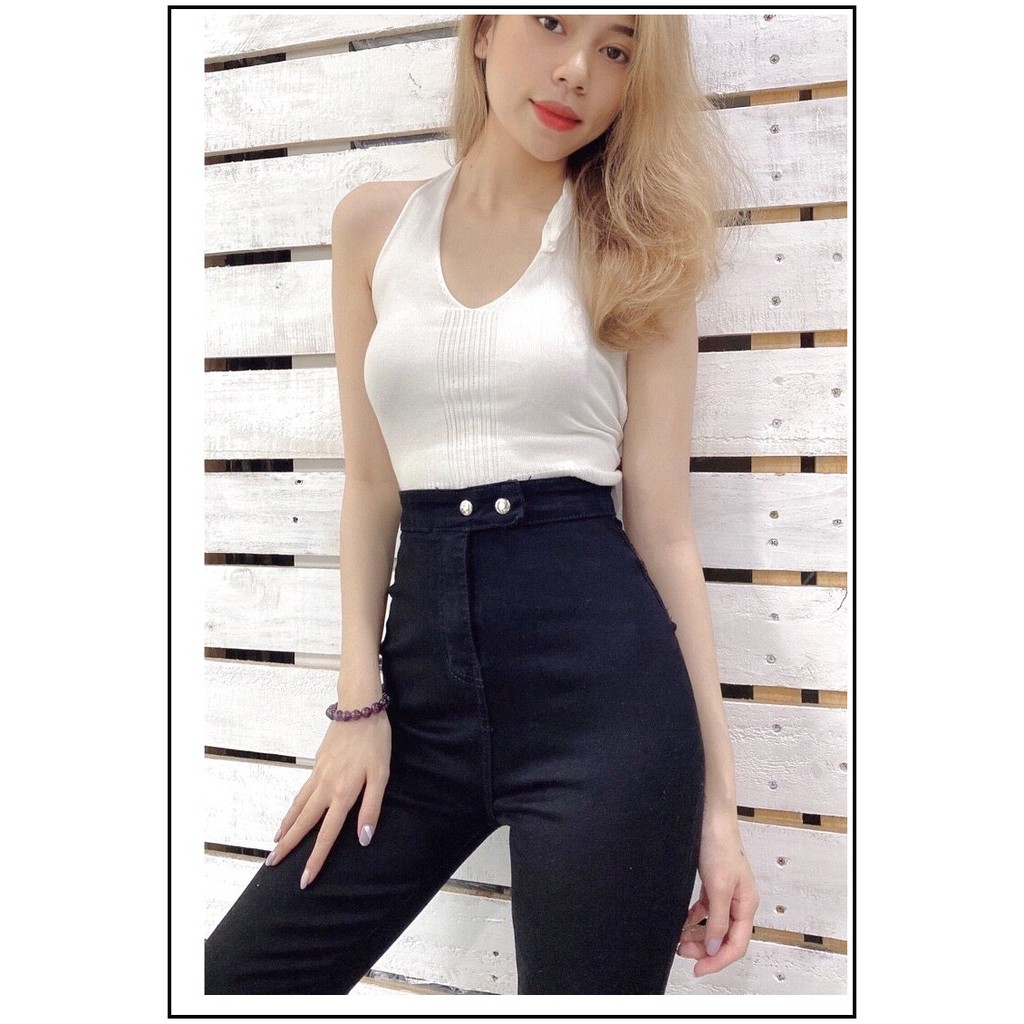 Quần Jean Nữ Lưng Cao ĐAI TRƠN + 2 CÚC GÀI NGANG mẫu mới nhất siêu hot chất jean giãn tốt omb-46