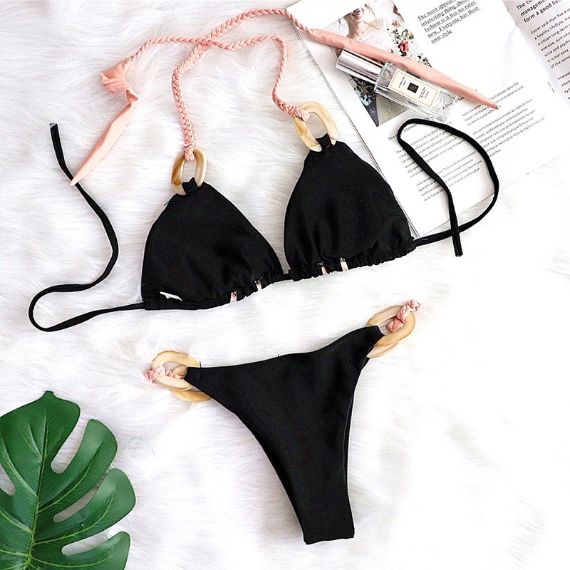 [BKN900] &lt;ÂU&gt; SET BIKINI MIX KHUY VÂN ĐÁ XANH MINT/ĐEN QUẦN THONG/LỌT KHE