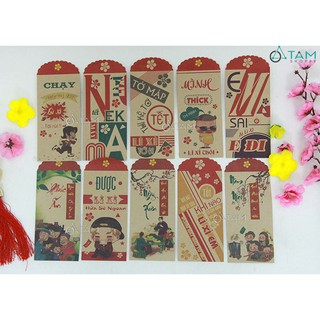 Xấp 6 bao lì xì Vintage nguyên tờ tiền số 01 TTTM